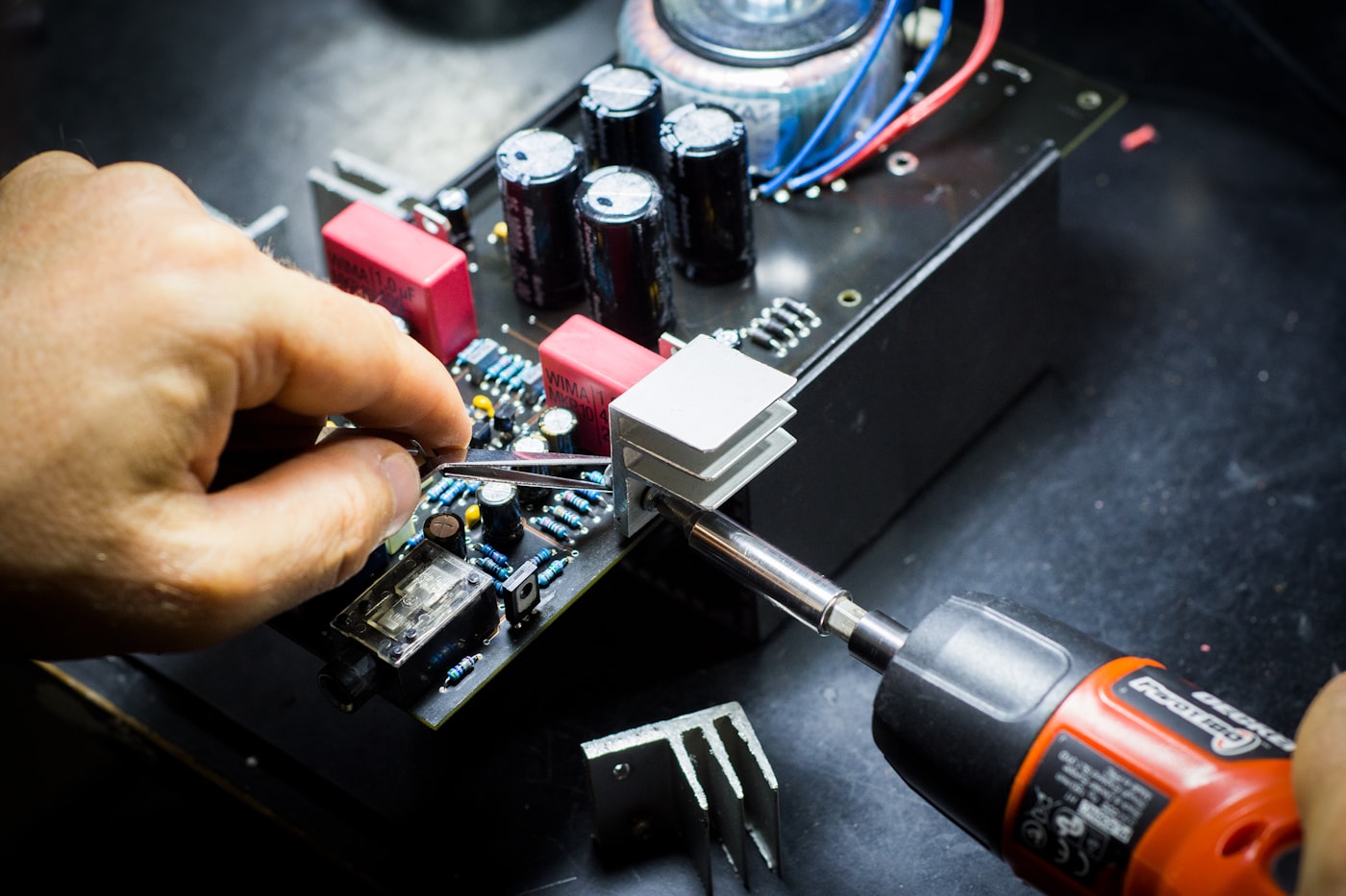 PCB electronics workbench close-up